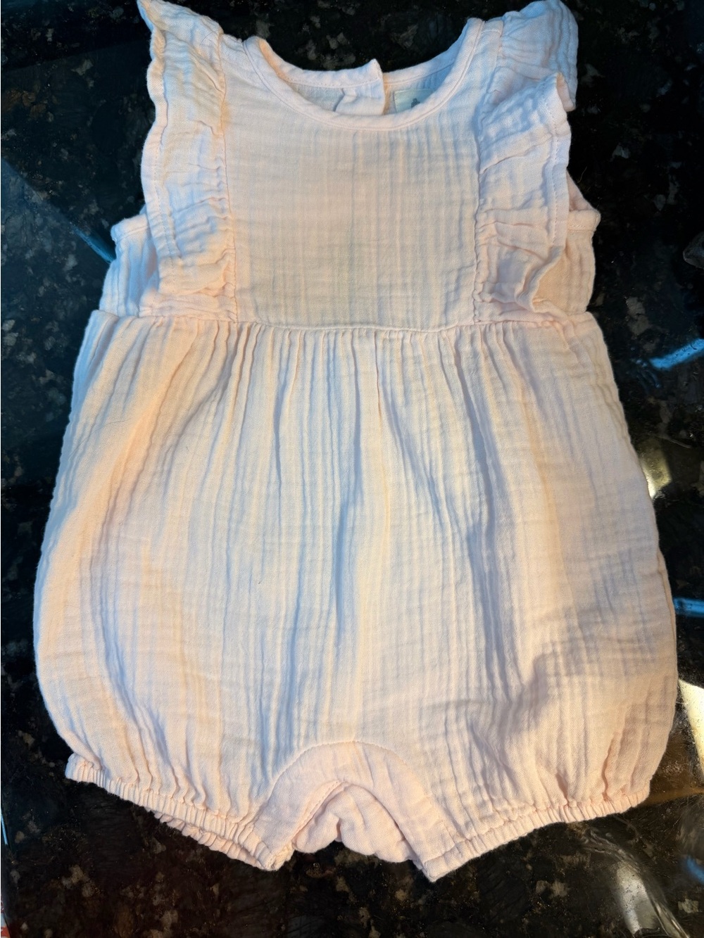 GAP Baby Girl Light Pink Gauze Romper with Ruffle Shoulders